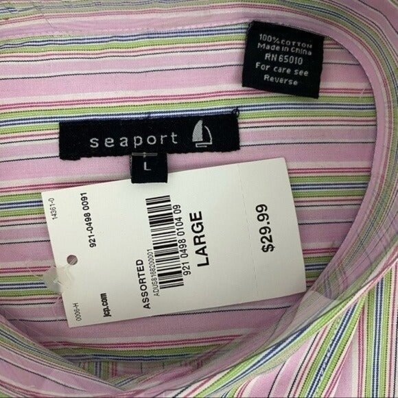 Seaport Vertical Stripe Striped Pink Green Button Down Shirt Men’s L - Picture 2 of 6